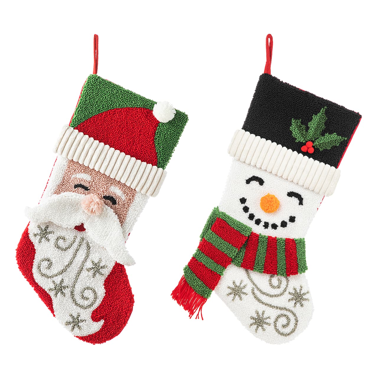 Glitzhome&#xAE; 20.5&#x22; Santa &#x26; Snowman Hooked Stocking Set